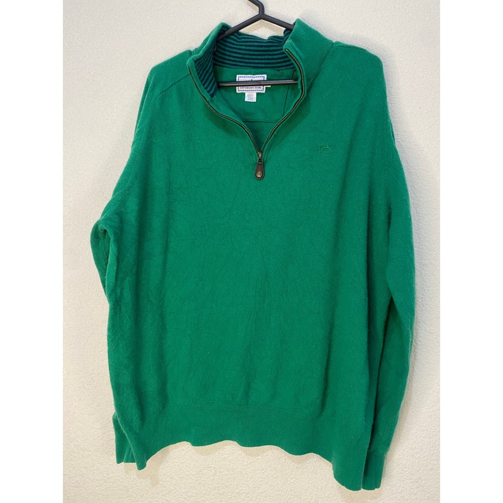 Southern Tide Quarter Zip Sweater Mens XL Green Good Wool Alpaca Blend Pullover